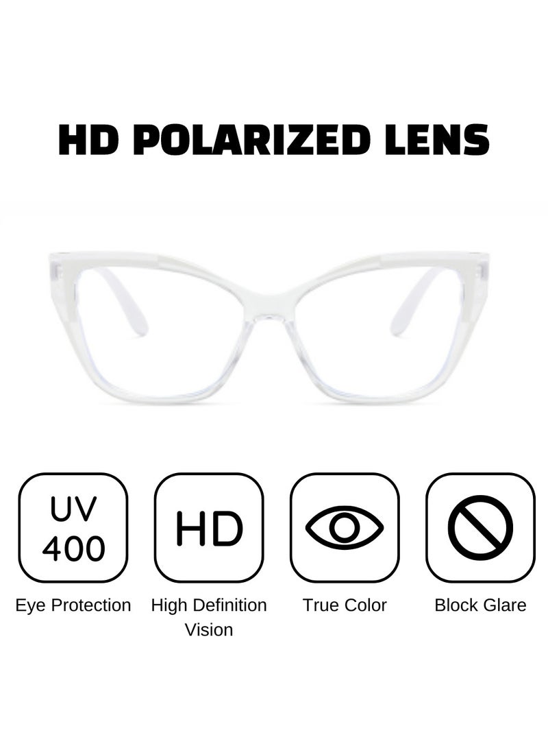 Blue Light Blocking Optical Eyeglasses - Stylish Oversized Cats Eye Frames, Clear Lens, Polarized. Top-rated Bluelight Protection for Reading, Work, & Screen Time. Vintage-Inspired, Lightweight Design