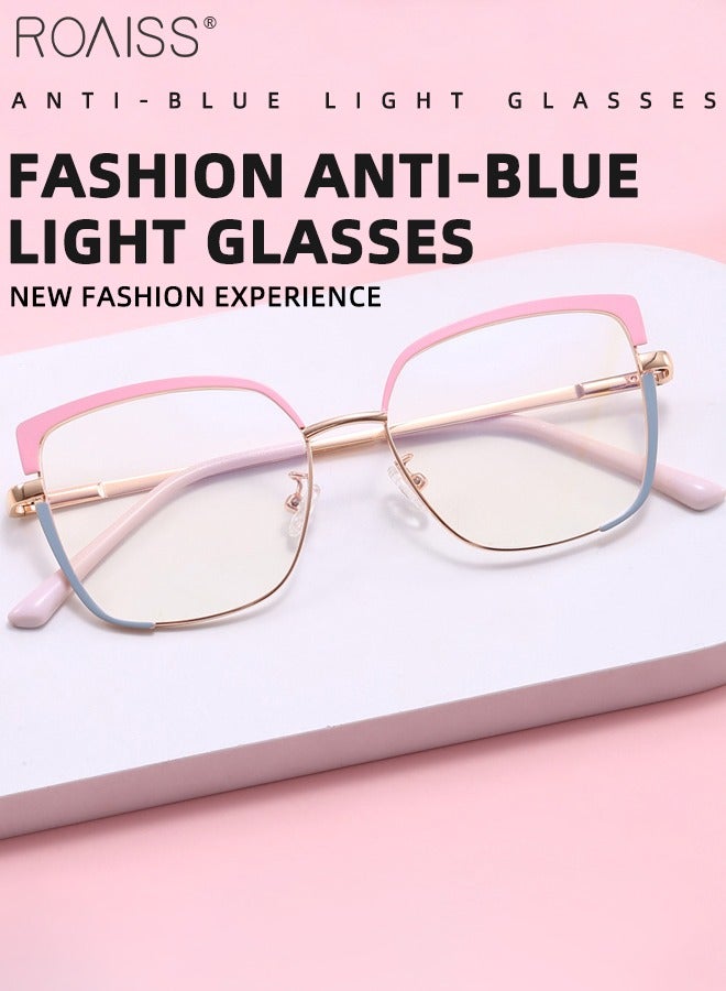 Women's Blue Light Blocking Glasses Blue Light Filter Computer Reading Gaming TV Phones Square Eyeglasses Fashion Anti Eyestrain Headache Eyewear Pink Gold 53mm