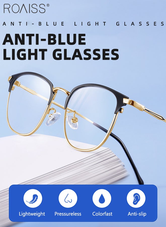 Blue Light Blocking Glasses Blue Light Filter Computer Reading Gaming TV Phones Browline Eyeglasses Fashion Anti Eyestrain Headache Eyewear for Men Women Black Gold 52mm