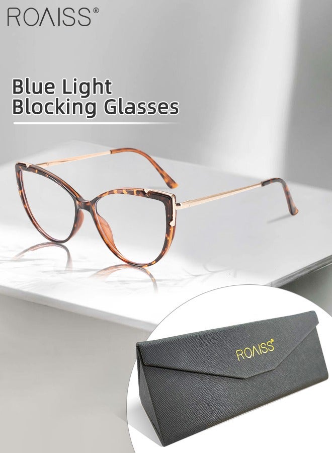 Blue Light Blocking Glasses for Women Blue Light Filter Computer Reading Gaming TV Phones Cat Eye Eyeglasses Fashion Anti Eyestrain Headache Eyewear Leopard Pattern 58mm