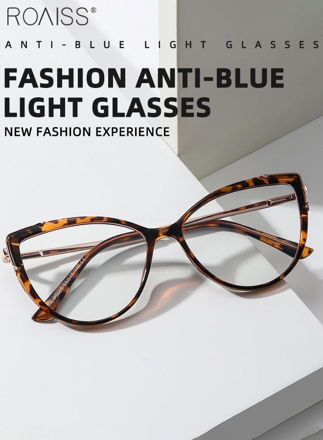 Blue Light Blocking Glasses for Women Blue Light Filter Computer Reading Gaming TV Phones Cat Eye Eyeglasses Fashion Anti Eyestrain Headache Eyewear Leopard Pattern 58mm