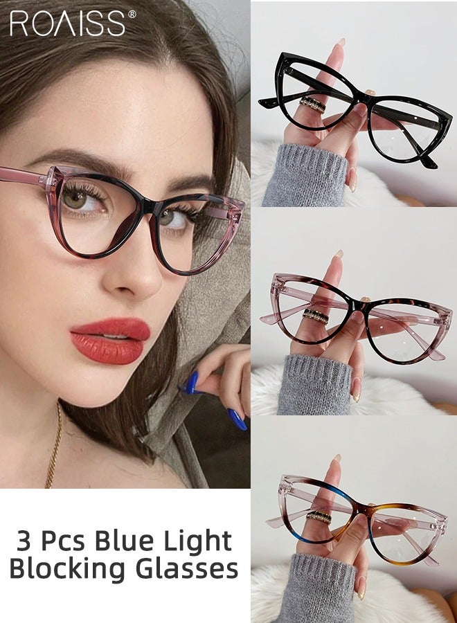 3Pcs Women's Blue Light Blocking Glasses Blue Light Filter Computer Reading Gaming TV Phones Cat Eye Eyeglasses Fashion Anti Eyestrain Headache Eyewear 54mm