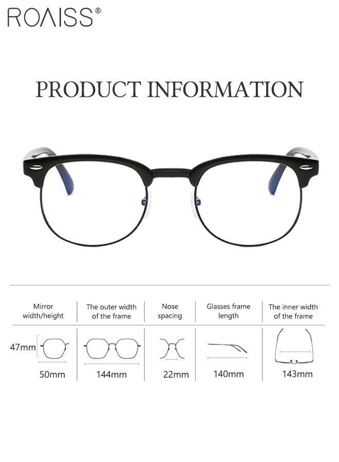 Retro Semi Rimless Blue Light Blocking Glasses Blue Light Filter Computer Reading Gaming TV Phones Square Eyeglasses Fashion Anti Eyestrain Headache Eyewear for Men Women Black 50mm