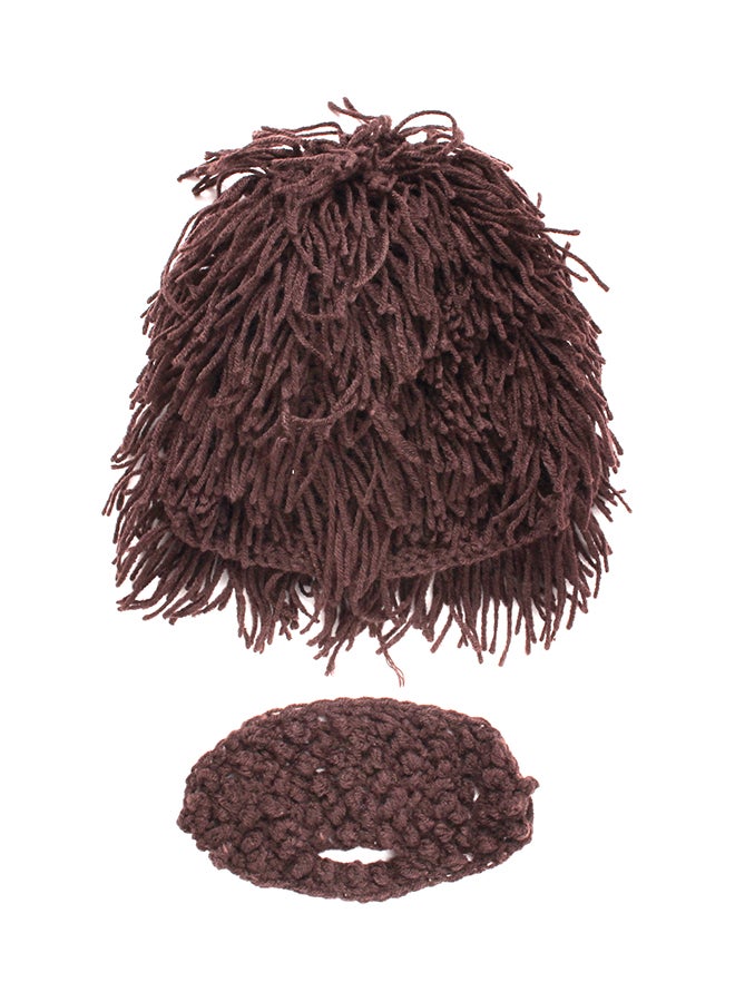 Knitted Beard and Cap Set Brown