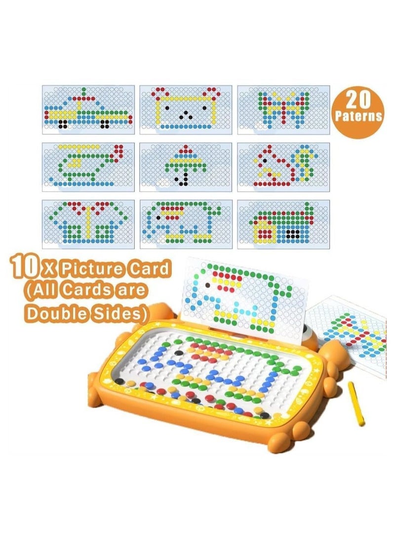 Kids Magnetic Drawing Board, Large Doodle Board Games with 116Pcs Beads and Pen, 10Pcs Double Sided Cards, Crab Dot Art Games, Montessori Educational Learning Toy