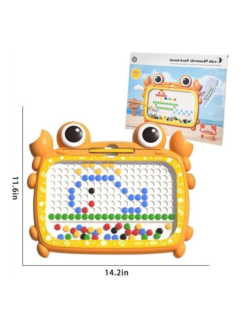 Kids Magnetic Drawing Board, Large Doodle Board Games with 116Pcs Beads and Pen, 10Pcs Double Sided Cards, Crab Dot Art Games, Montessori Educational Learning Toy