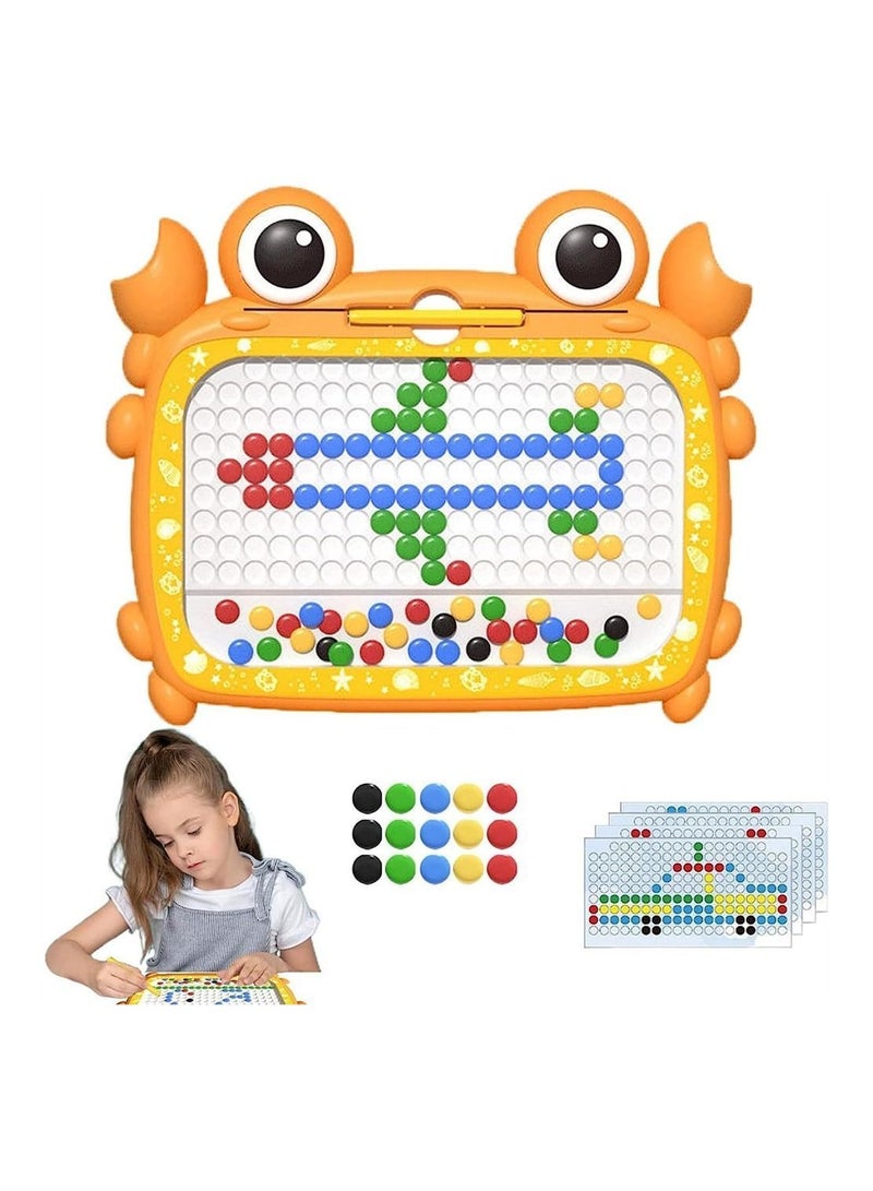 Kids Magnetic Drawing Board, Large Doodle Board Games with 116Pcs Beads and Pen, 10Pcs Double Sided Cards, Crab Dot Art Games, Montessori Educational Learning Toy