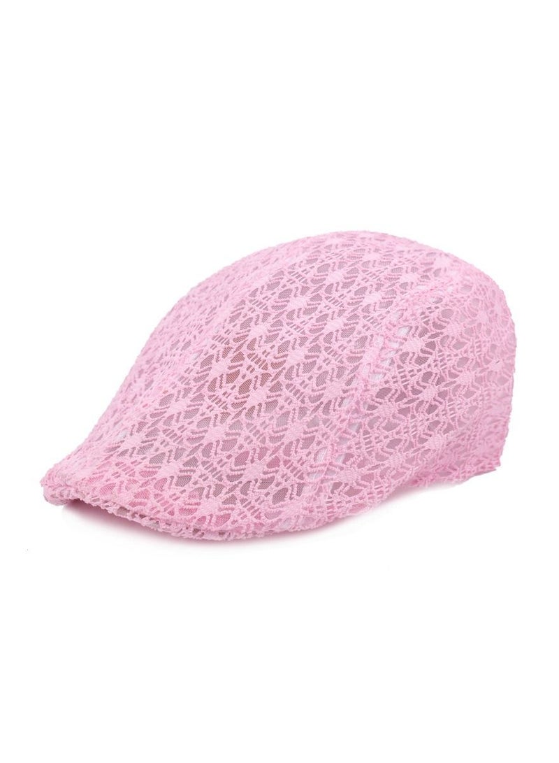 Women's Silk Mesh Cap Lace Beret Pink