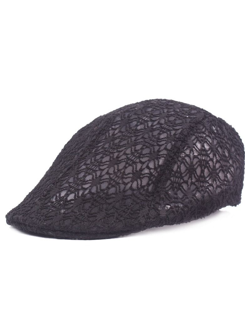 Women's Silk Mesh Cap Lace Beret Black