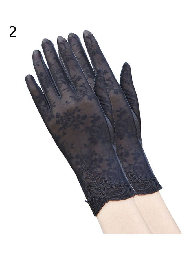 Lady Fashion Ice Silk Flower UV Protection Non-Slip Driving Screentouch Gloves Black