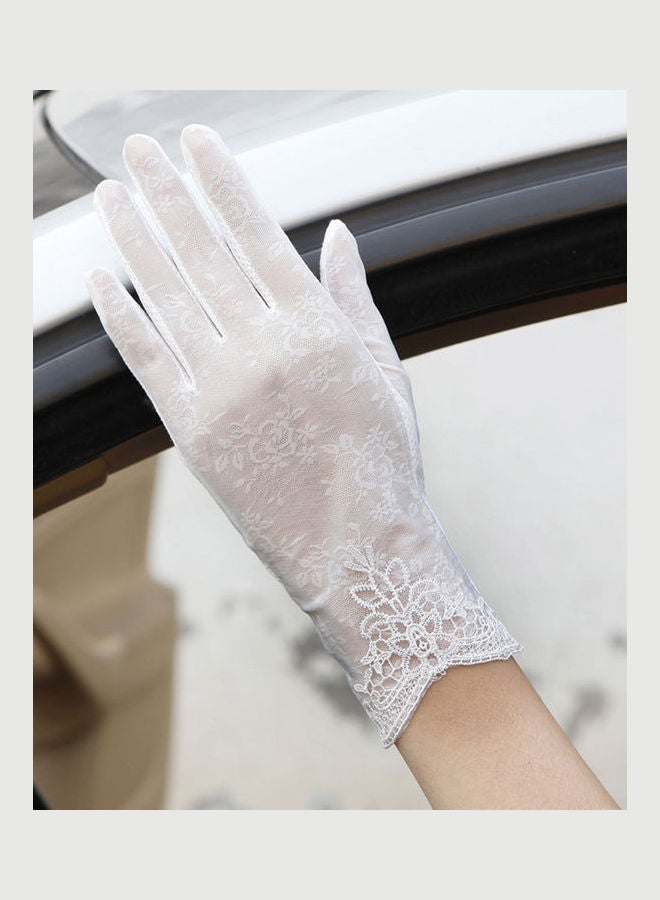 Lady Fashion Ice Silk Flower UV Protection Non-Slip Driving Screentouch Gloves Black