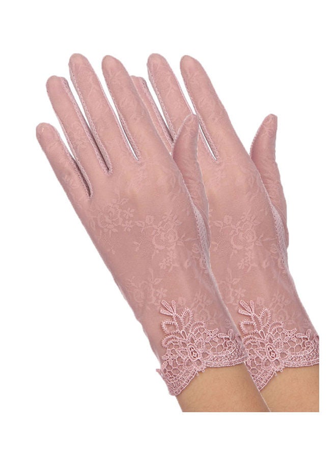 Lady Fashion Ice Silk Flower UV Protection Non-Slip Driving Screentouch Gloves Black