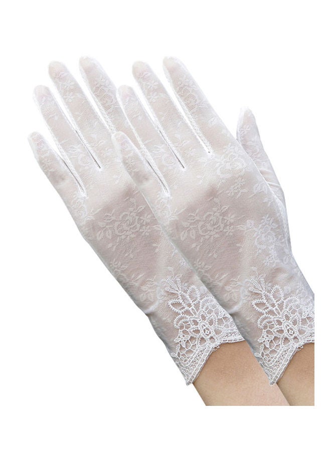 Lady Fashion Ice Silk Flower UV Protection Non-Slip Driving Screentouch Gloves Black