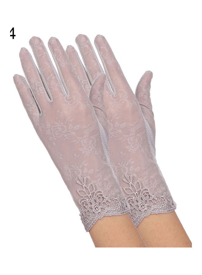 Lady Fashion Ice Silk Flower UV Protection Non-Slip Driving Screentouch Gloves Black