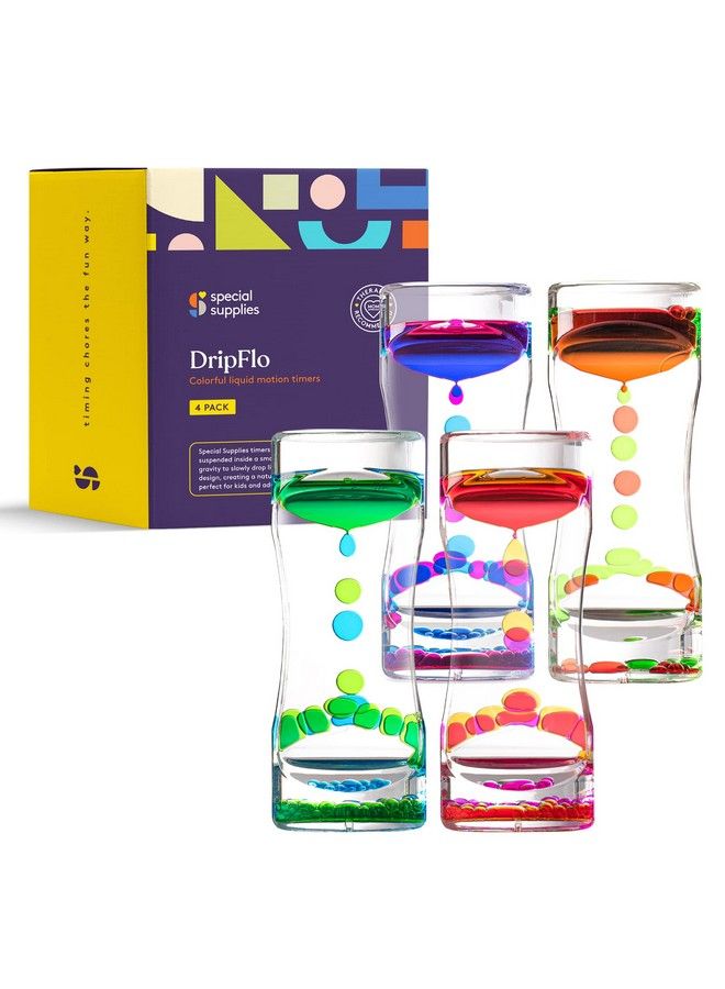 Liquid Motion Bubbler Toy (4Pack) Colorful Hourglass Timer With Droplet Movement Bedroom Kitchen Bathroom Sensory Play Cool Home Or Desk Decor