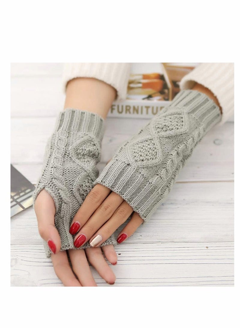 Fingerless Hand Warmer Skeleton Gloves, 2 Pcs Women Winter Warm Knit Fingerless Gloves Hand Crochet Thumbhole Arm Warmers Mittens, Hand Warmers for Women