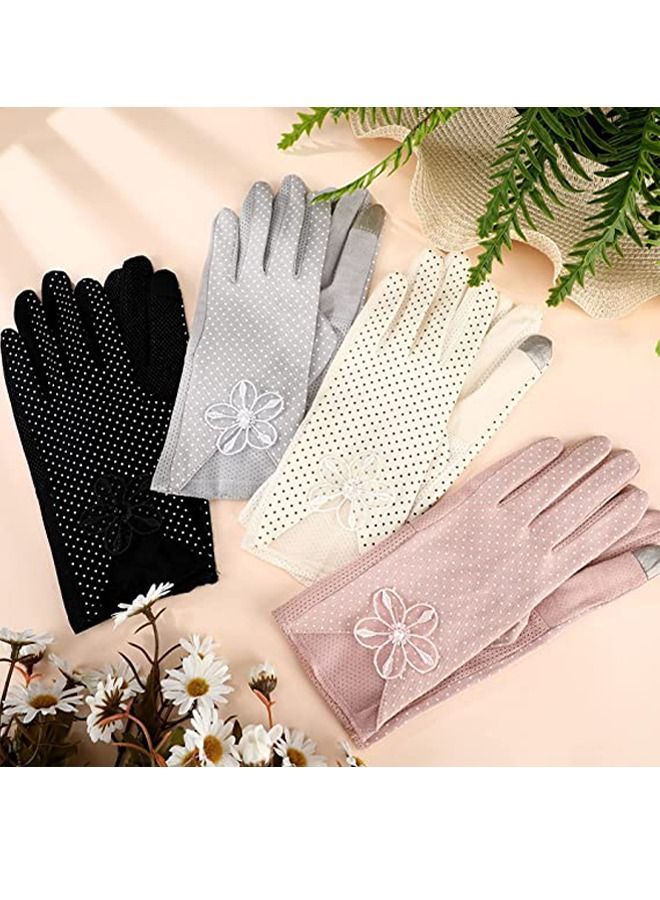 4 Pairs Women UV Protection Sunblock Casual Printed Gloves Multicolour