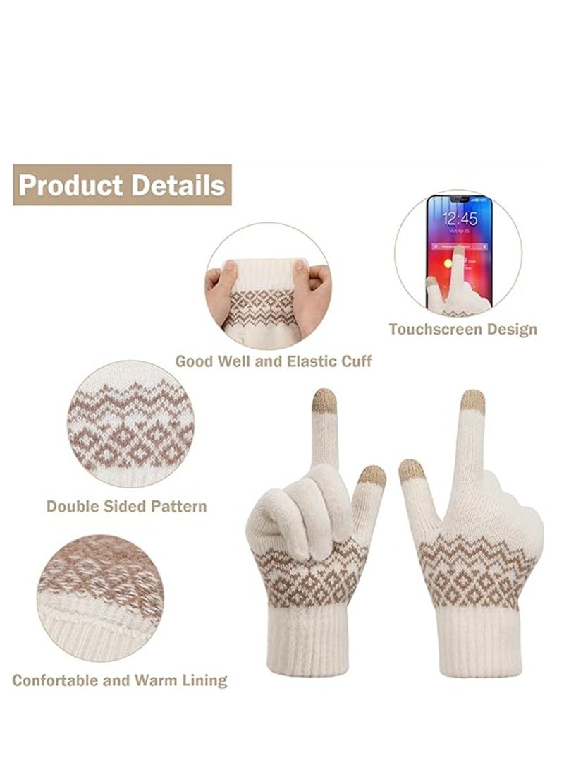 Women Winter Gloves, 2 Pairs Women’s Touch Screen Gloves, Stretch Knitted Warm Mitten Winter Thermal Ladies Gloves Smartphones Texting Gloves, One Size Fits Most, White and Grey
