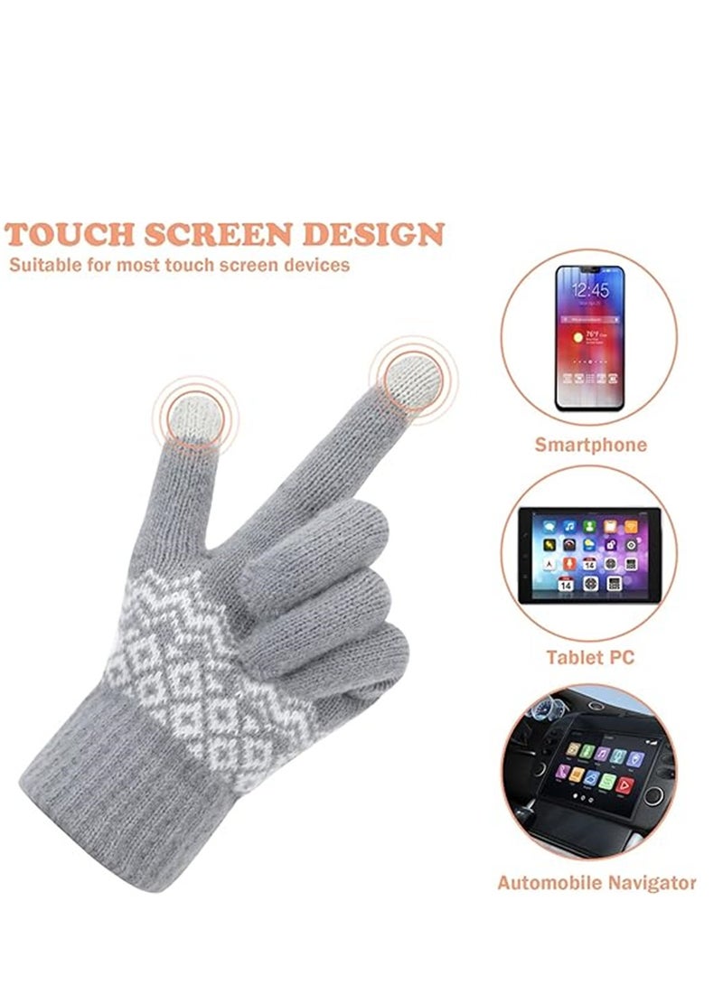 Women Winter Gloves, 2 Pairs Women’s Touch Screen Gloves, Stretch Knitted Warm Mitten Winter Thermal Ladies Gloves Smartphones Texting Gloves, One Size Fits Most, White and Grey