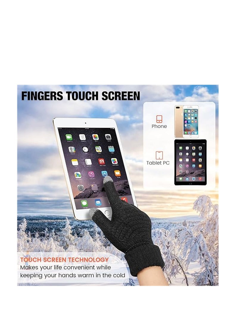 Women Winter Gloves, 2 Pairs Women's Winter Touch Screen Gloves, Warm Fleece Lined Knit Gloves, Elastic Cuff Winter Texting Gloves, Black and White