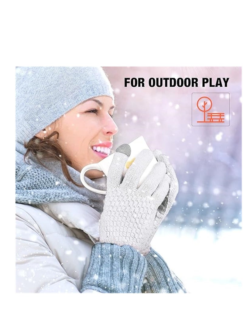 Women Winter Gloves, 2 Pairs Women's Winter Touch Screen Gloves, Warm Fleece Lined Knit Gloves, Elastic Cuff Winter Texting Gloves, Black and White