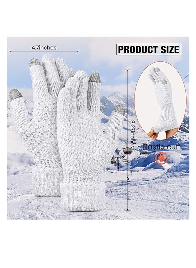 Women Winter Gloves, 2 Pairs Women's Winter Touch Screen Gloves, Warm Fleece Lined Knit Gloves, Elastic Cuff Winter Texting Gloves, Black and White