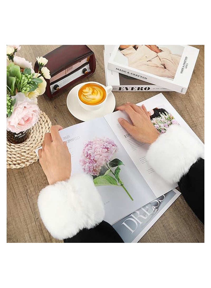 3 Pairs Women's Faux Fur Wrist Cuffs Winter Furry Wristbands Fluffy Fur Cuff Bracelet Arm Warmer Accessories,Gift for Women Girls