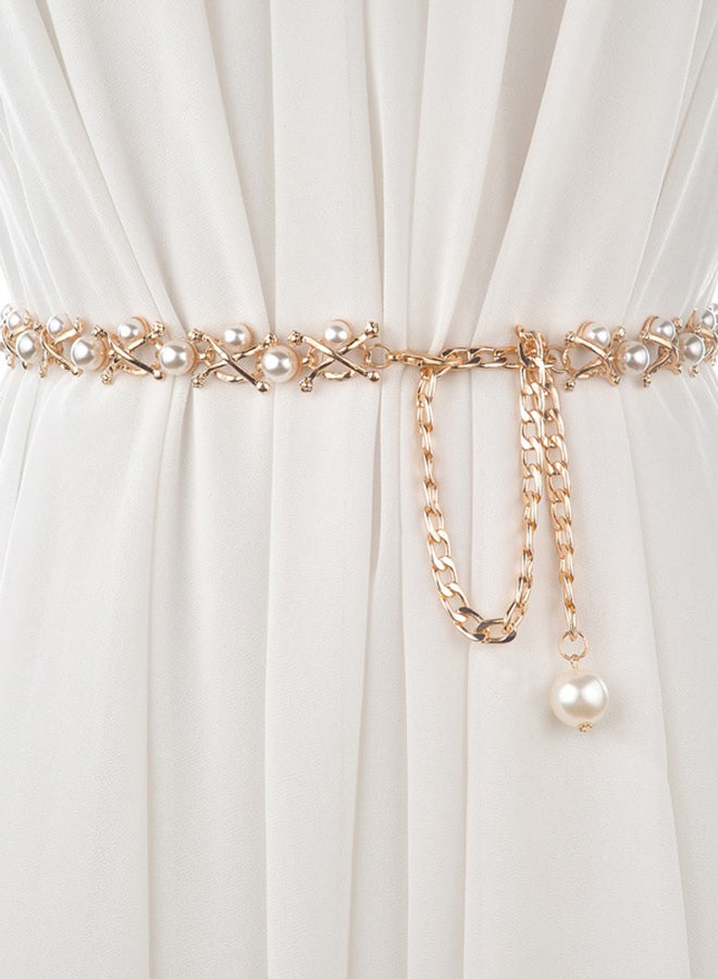 Chain Tassel Decorative Belt Gold/White