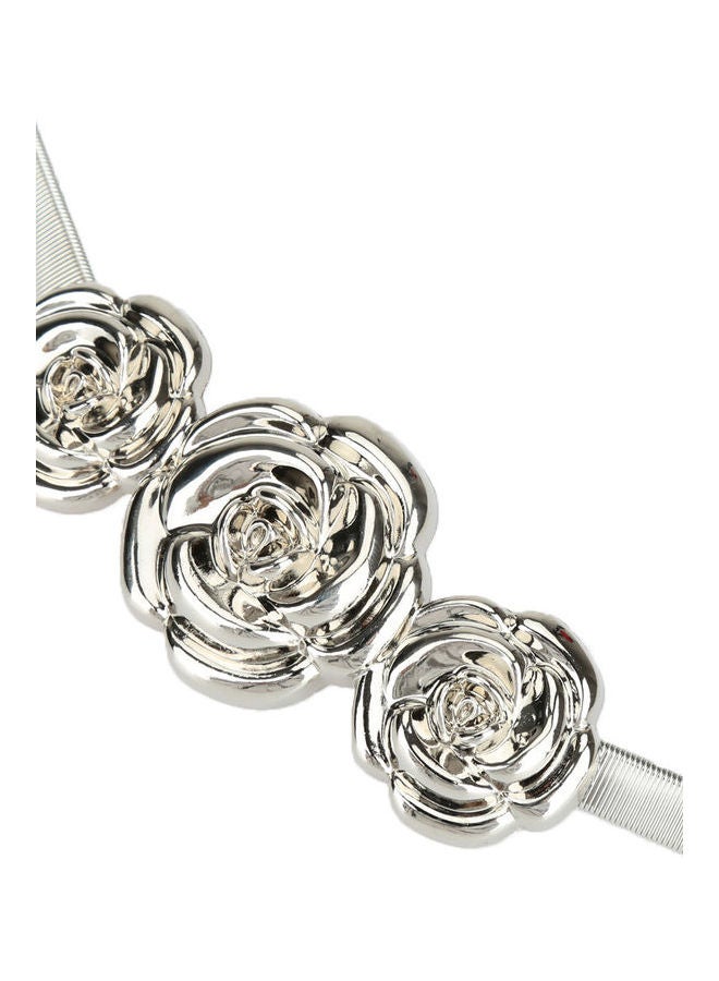 Rose Clasp Front Stretch Spring Waist Strap Silver