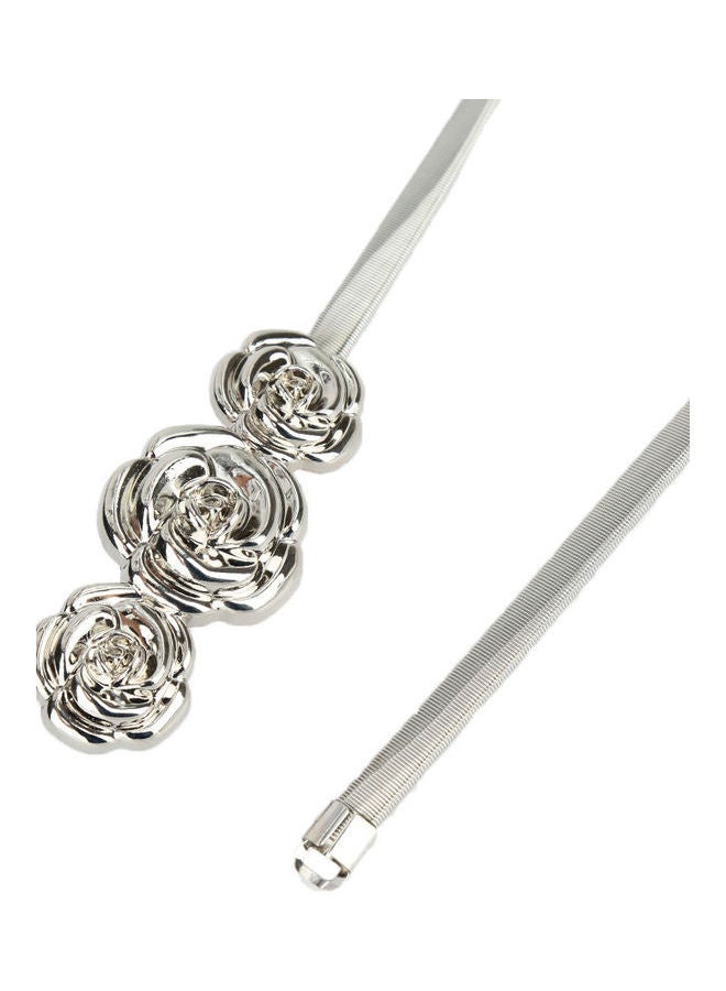 Rose Clasp Front Stretch Spring Waist Strap Silver