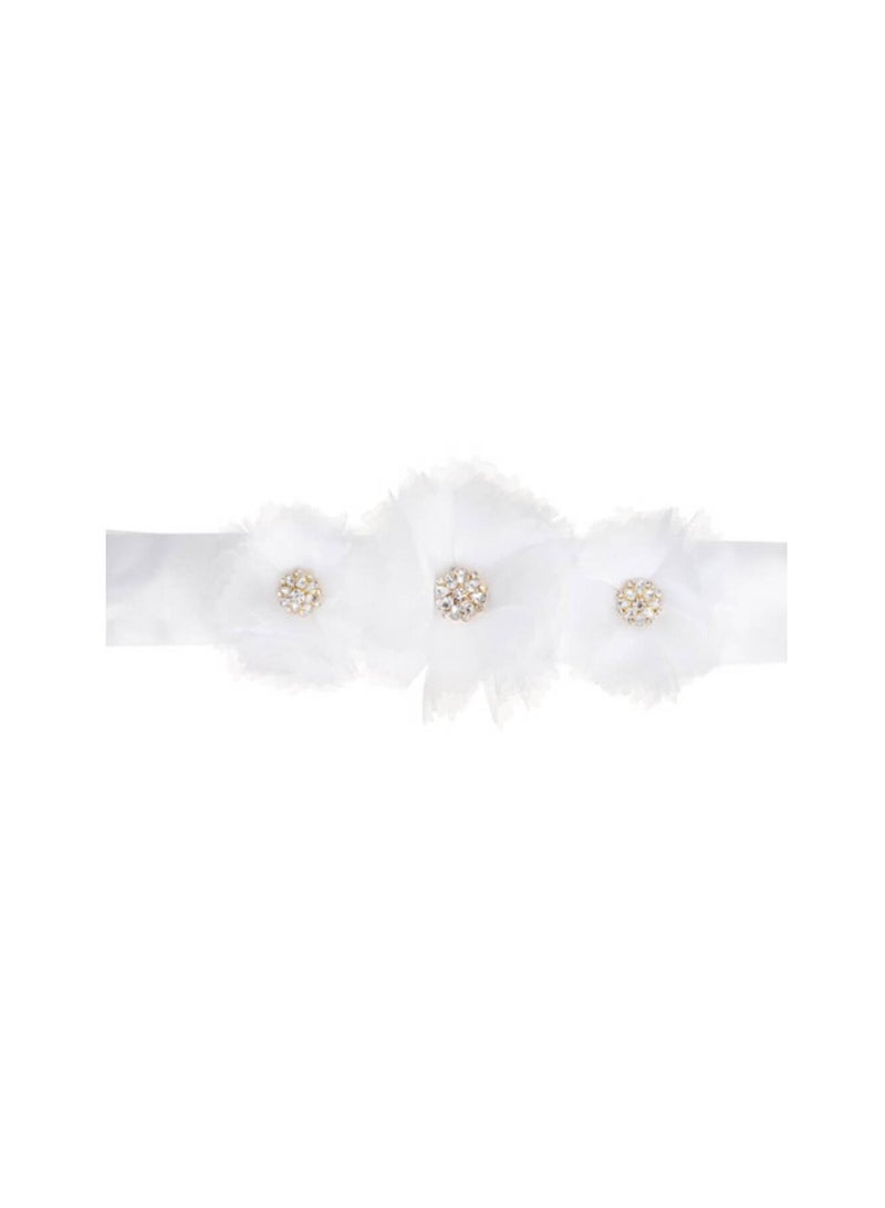 Wedding Dress Belts: White Satin Sash w/Flower Embellishments