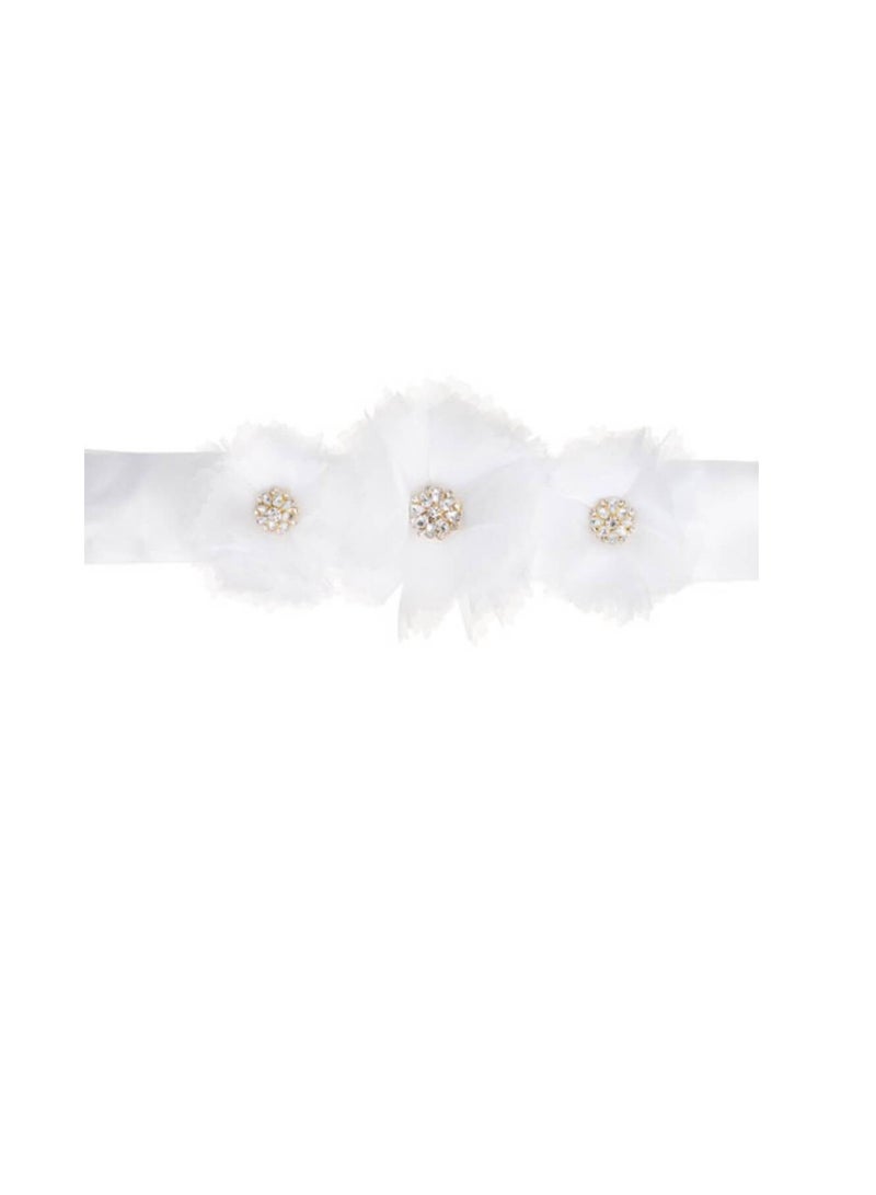 Wedding Dress Belts: White Satin Sash w/Flower Embellishments