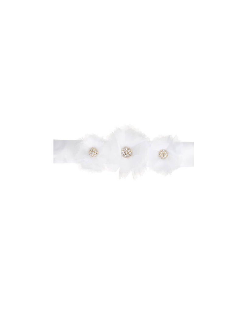 Wedding Dress Belts White Satin Sash w/Flower Embellishments