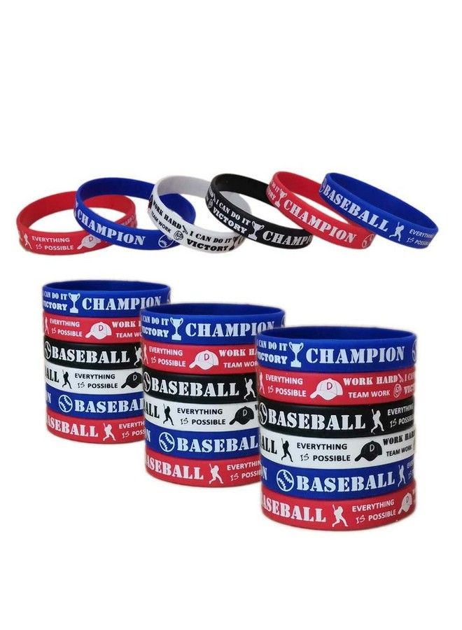 24 Pcs Baseball Motivational Silicone Wristband For Kids Personalized Silicone Rubber Bracelets Sports Prizes Party Favors And Supplies Birthday Party Goodie Bag Stuffers Carnival/Events