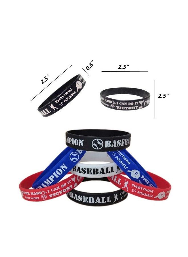 24 Pcs Baseball Motivational Silicone Wristband For Kids Personalized Silicone Rubber Bracelets Sports Prizes Party Favors And Supplies Birthday Party Goodie Bag Stuffers Carnival/Events