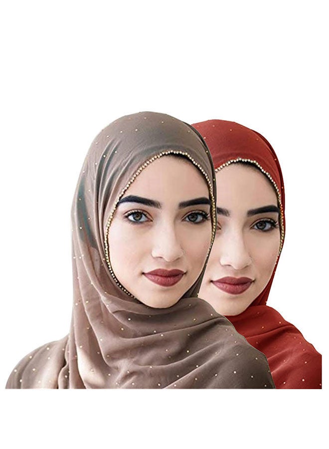 Women'S Fashionable Head Scarf Super Soft Plain Lightweight and Breathable Sunscreen 2 pieces (175cm long/burgundy, khaki)