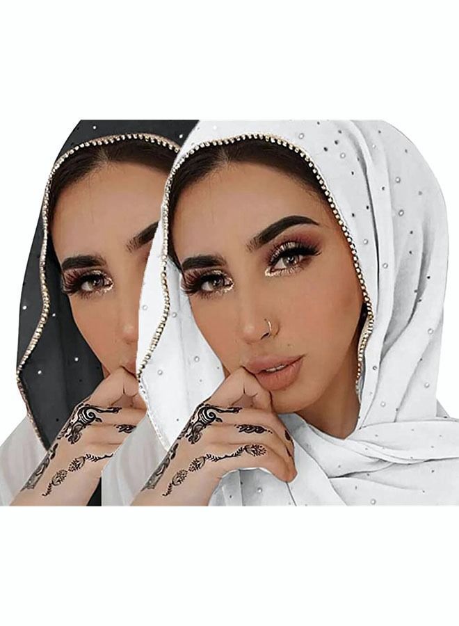 Women's Fashionable Head Scarf Super Soft Plain Lightweight and Breathable Sunscreen 2 Pieces（175cm long/black, white）