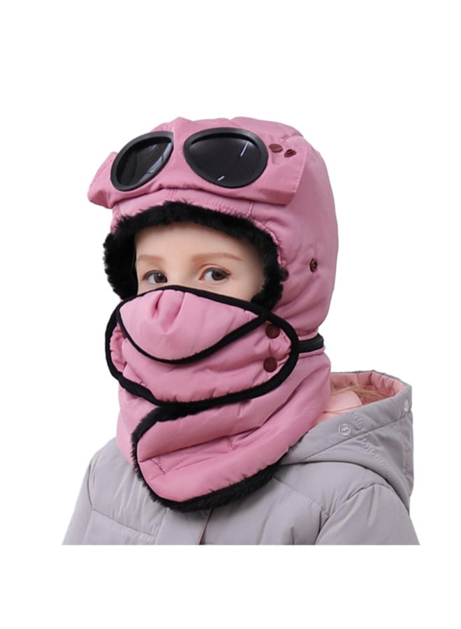 Winter Warm Trapper Hat With Face Cover Pink