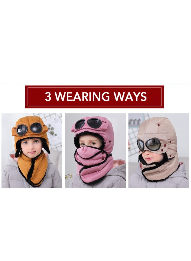 Winter Warm Trapper Hat With Face Cover Pink