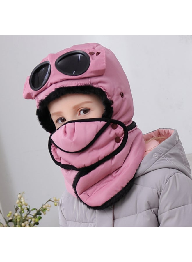 Winter Warm Trapper Hat With Face Cover Pink
