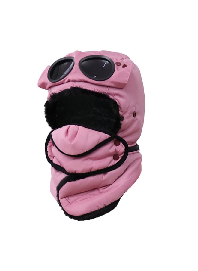 Winter Warm Trapper Hat With Face Cover Pink
