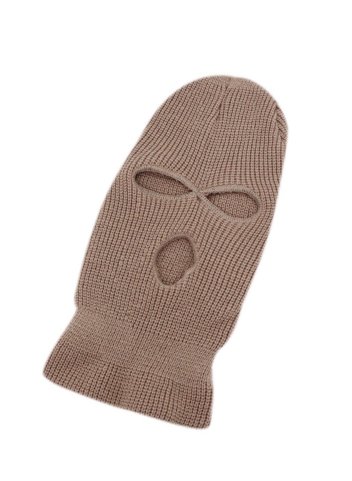 3-Hole Knitted Full Face Mask Light Brown