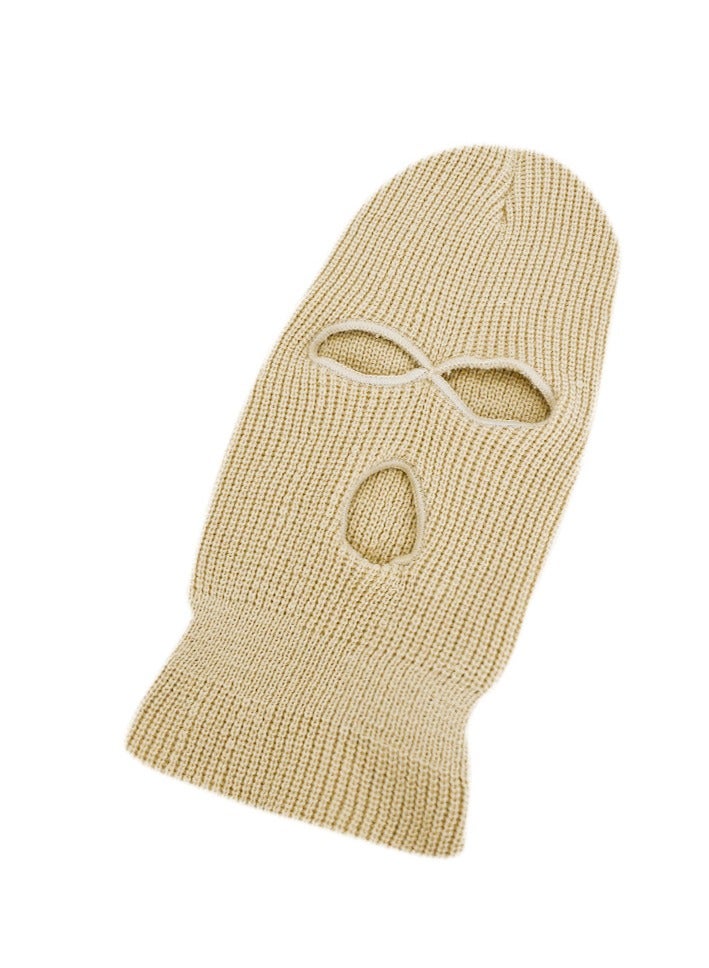 3-Hole Knitted Full Face Mask Beige/Yellow