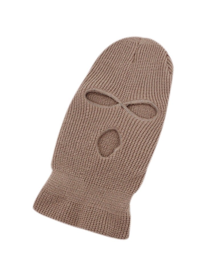 3-Hole Knitted Full Face Mask Coffee Brown