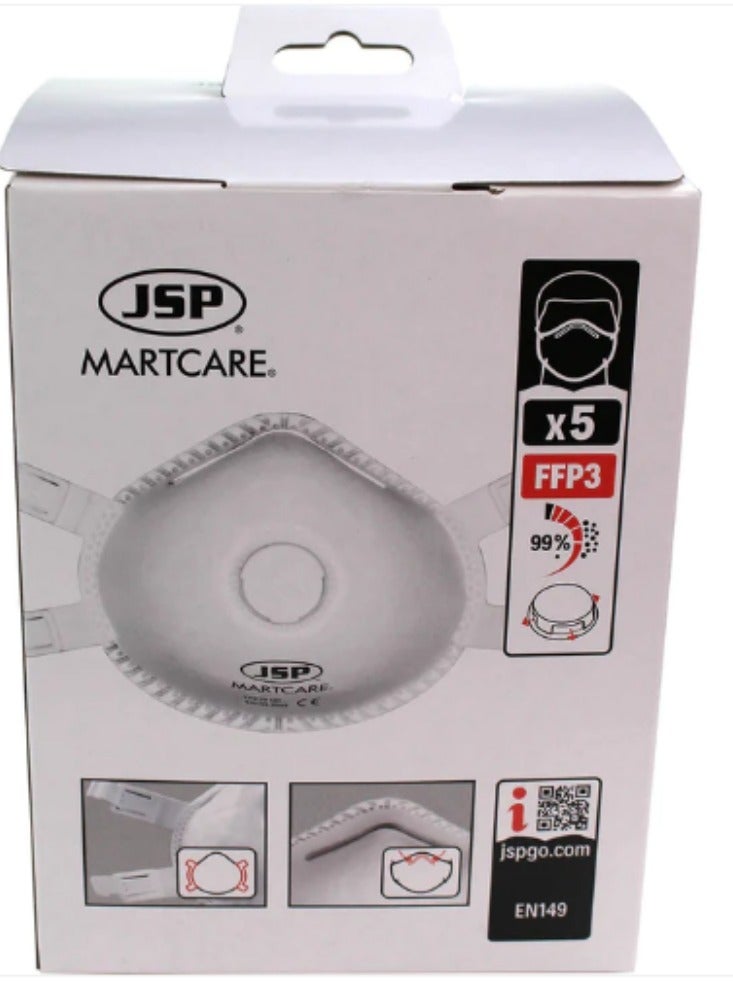 5Pcs JSP Martcare® Moulded Face Mask FFP3 Valved