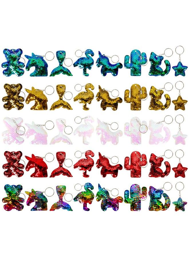 40 Pcs Sequin Keychains Bulk Glitter Flip Keyrings Girls Fairy Party Favors Reversible Hanging Key Chains