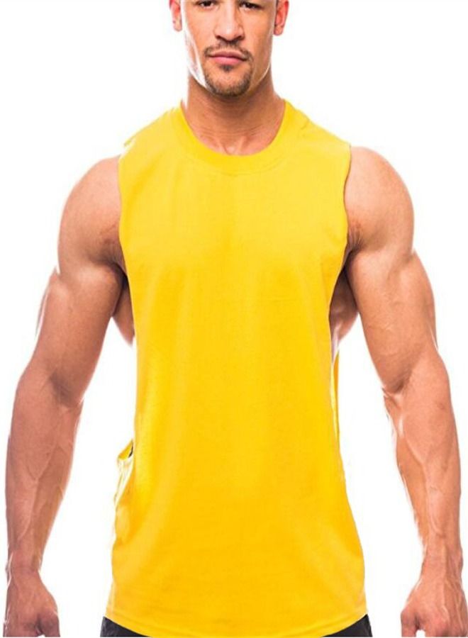 Casual Round Neck Sleeveless T-Shirt Yellow