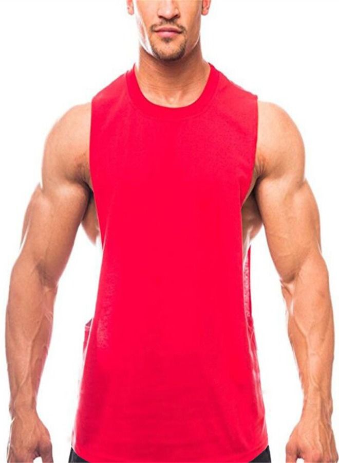 Casual Round Neck Sleeveless T-Shirt Red