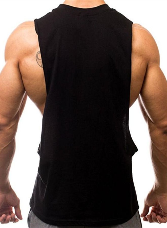 Casual Round Neck Sleeveless T-Shirt Black