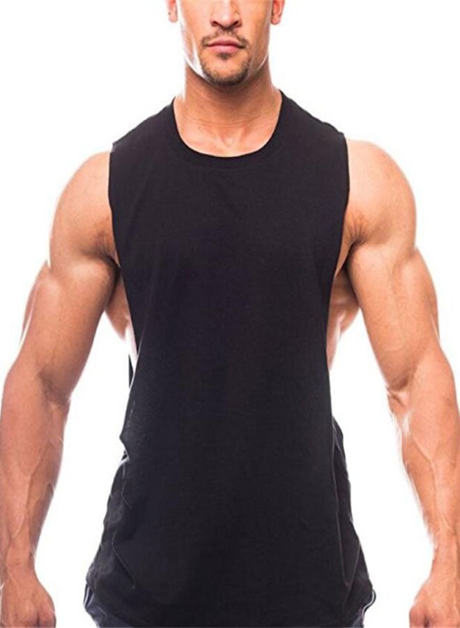Casual Round Neck Sleeveless T-Shirt Black